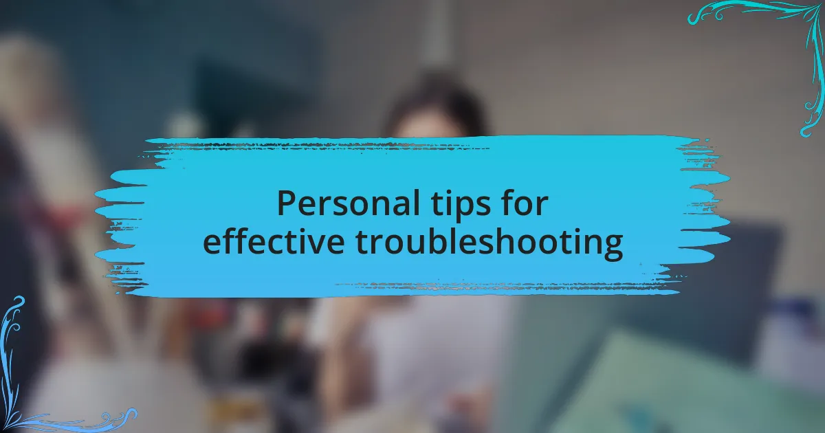 Personal tips for effective troubleshooting